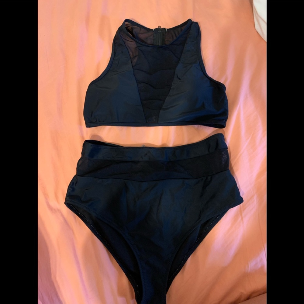 Black mesh 2 piece Hugh waisted